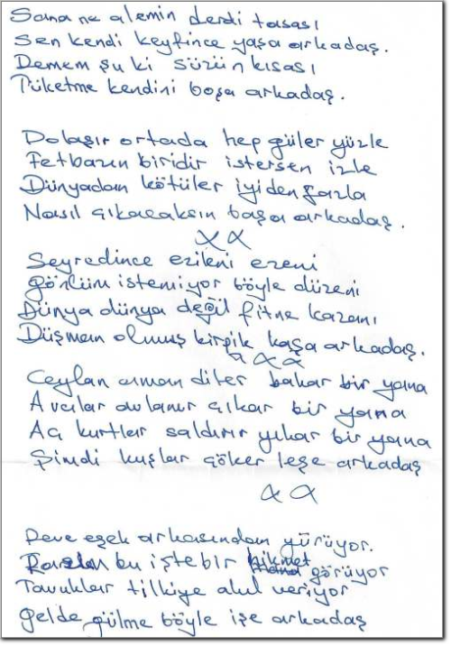 Rasim Köroğlu: "Arkadaş" El Yazısı
